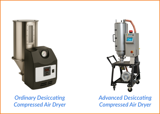 Ordinary desiccating compressed air dryer compared with an advanced desiccating compressed air dryer