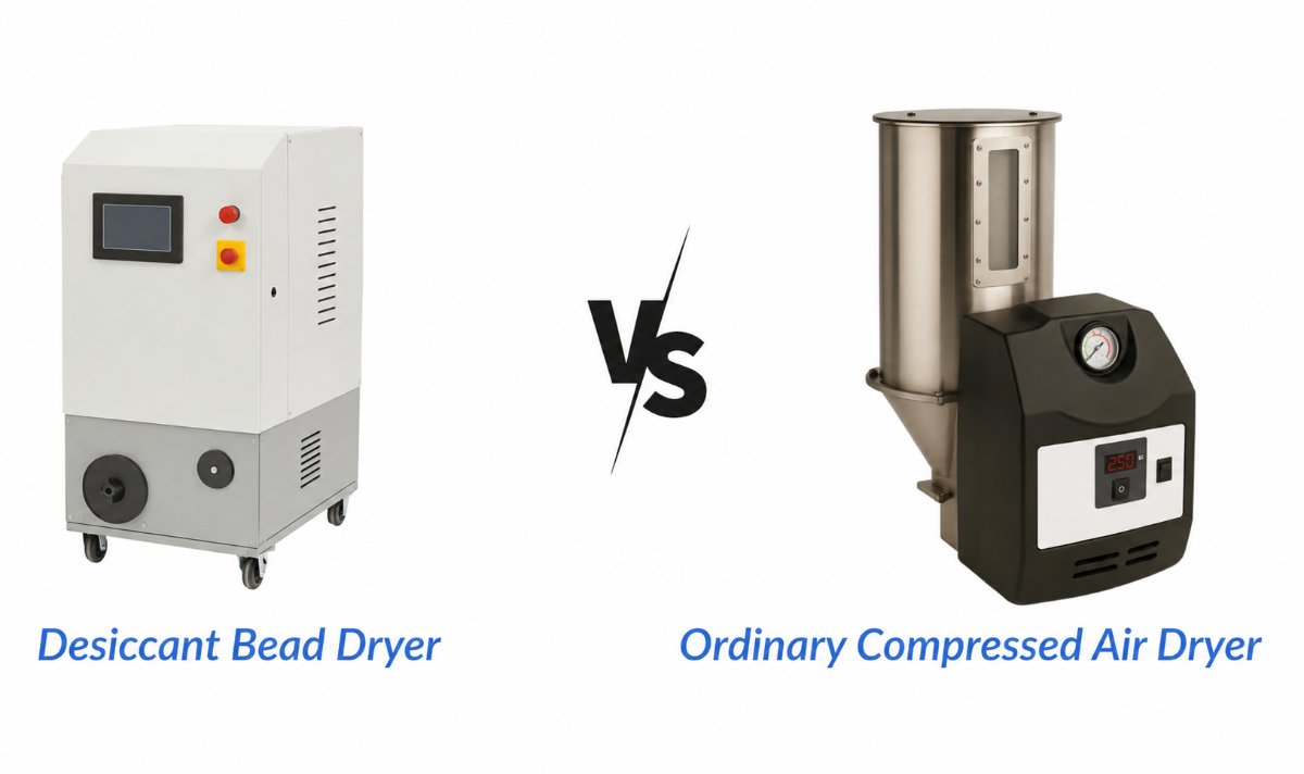 A desiccant bead dryer compared with an ordinary compressed air dryer