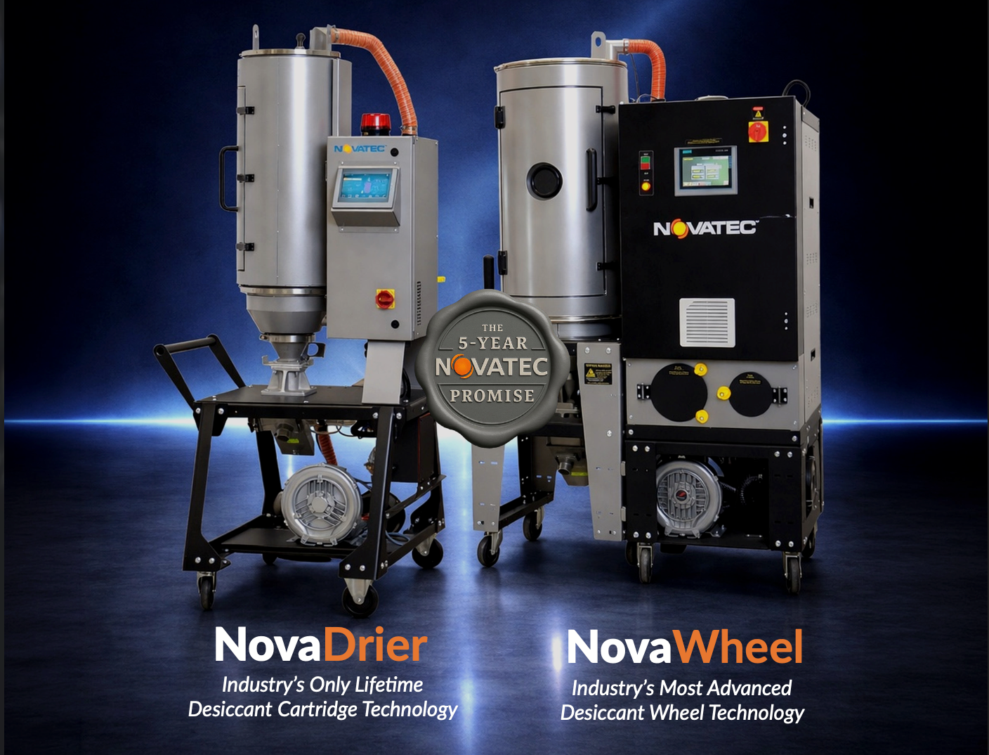 Novatec NovaDrier desiccating cartridge dryer and NovaWheel desiccant wheel dryer