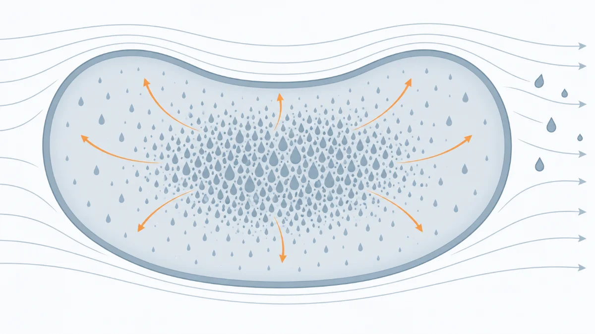 Cross-section of a plastic pellet with moisture concentrated in the core and diffusing toward the surface
