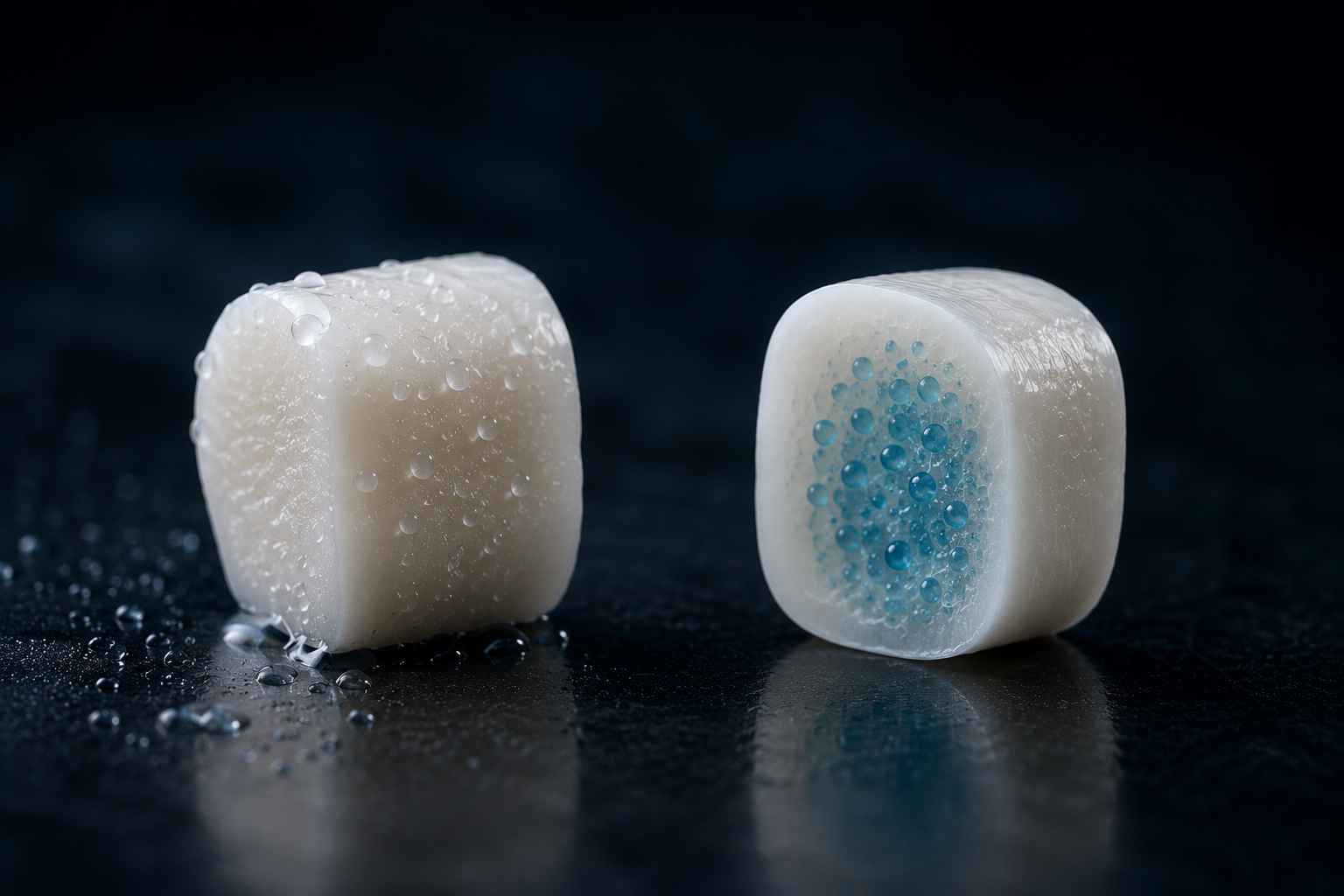 Resin pellets with a dry surface and moisture still bound inside