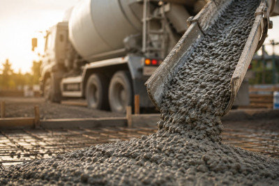 A truck pouring concrete.
